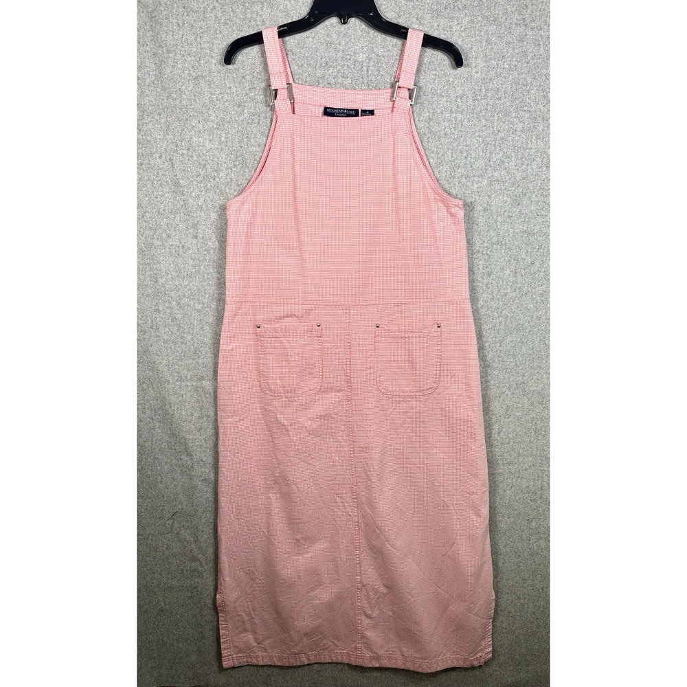 Vintage Mountain Lake Casuals Medium Overalls Dress Red Checkered Cotton Pockets